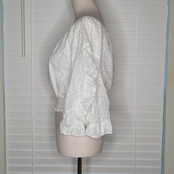 Cottagecore Countrycore Boho Fairy Hippie Flutter Sleeve Eyelet Ethereal Smocked - Picture 4 of 8